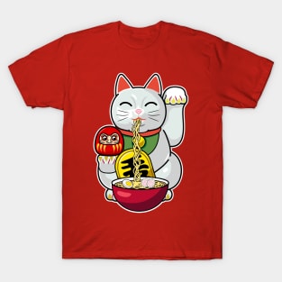 Cute Cat Eating Ramen, Maneki Neko Ramen T-Shirt